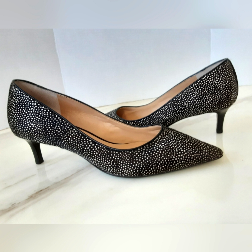 TALBOTS Pony Hair Black/White Kitten Heel Pumps Sz. 8W